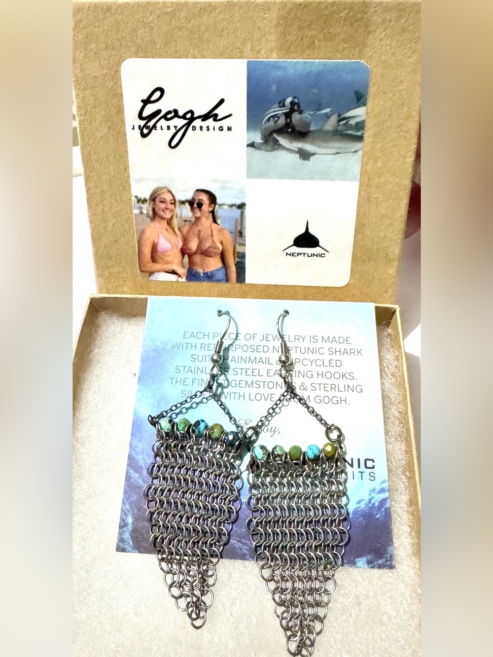 Gogh Jewelry Design Neptunic Shark Suit Earrings with Gem stones